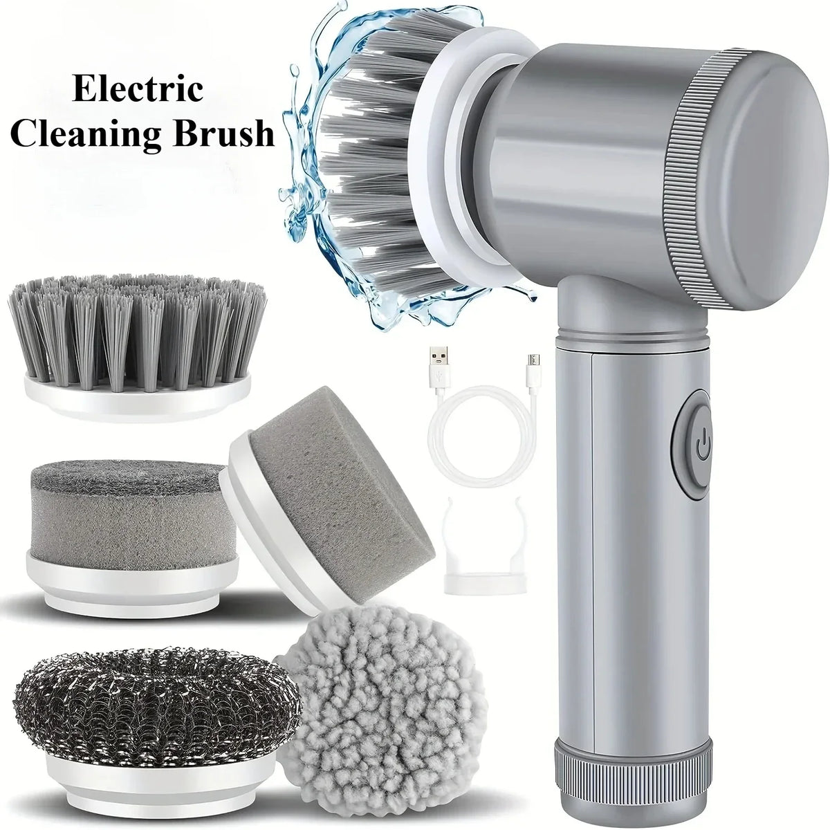 Cordless electric spin scrubber with replaceable brush heads