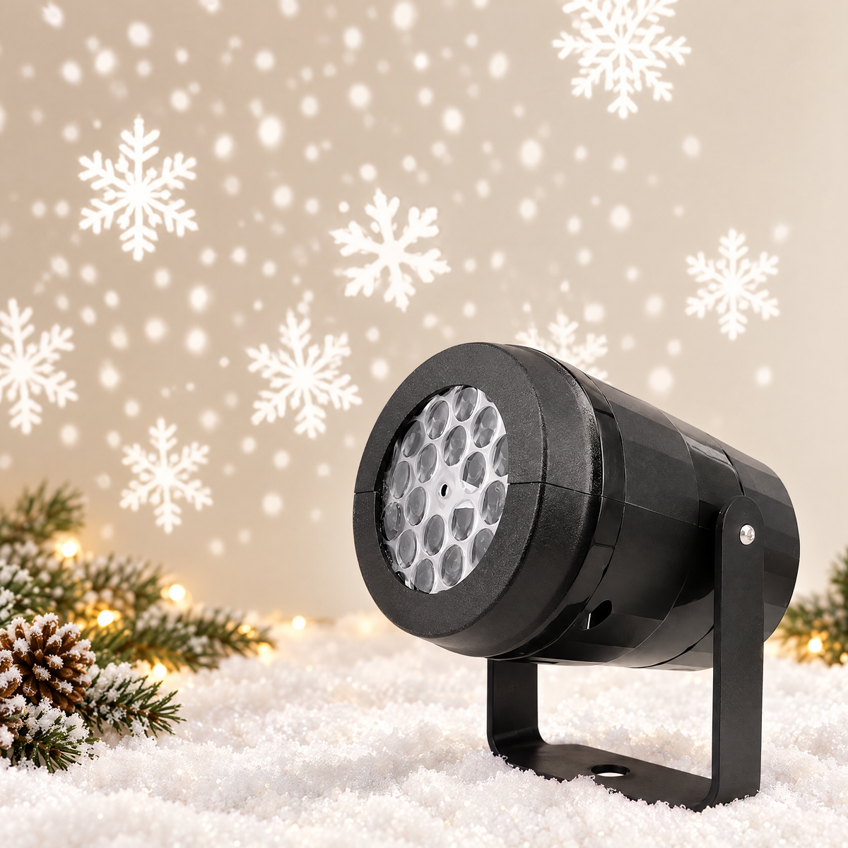 Snowflake projector projecting snowflakes
