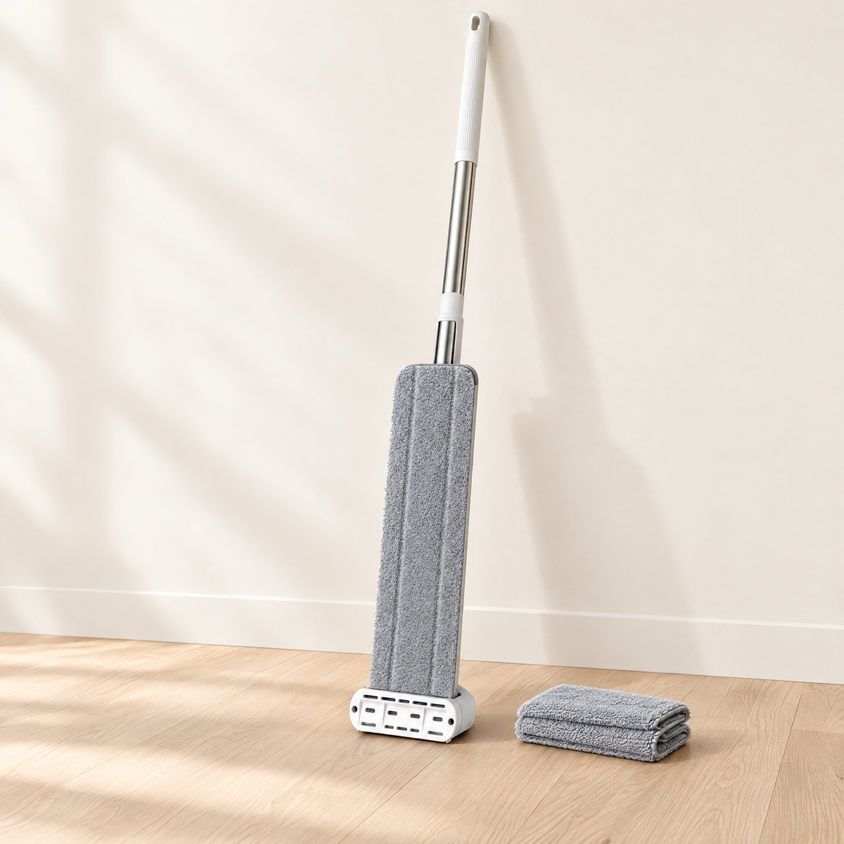 Flat microfiber mop with spare pad
