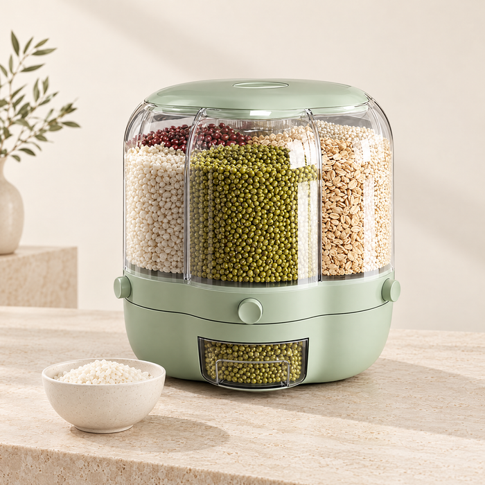 Rotating food dispenser filled with grains