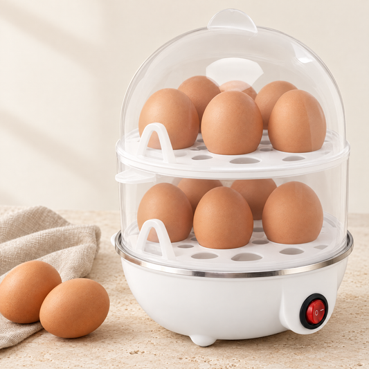 Double layer egg cooker with eggs