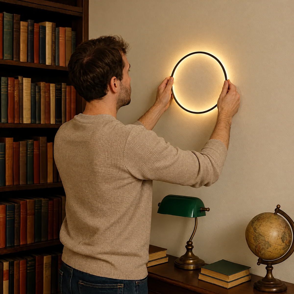 Mounting the 30 cm LED ring wall light in a cozy study